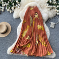 French printinghigh waistslimming looka-line pleated skirt women's summer midi skirt vacation style elegant work clothing skirt