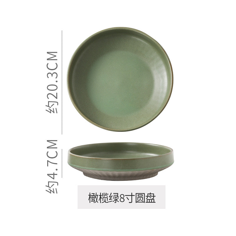 Retro stoneware dinner plate clay deep plate fruit salad plate japanese breakfast dessert plate pasta plate restaurant hotel plate