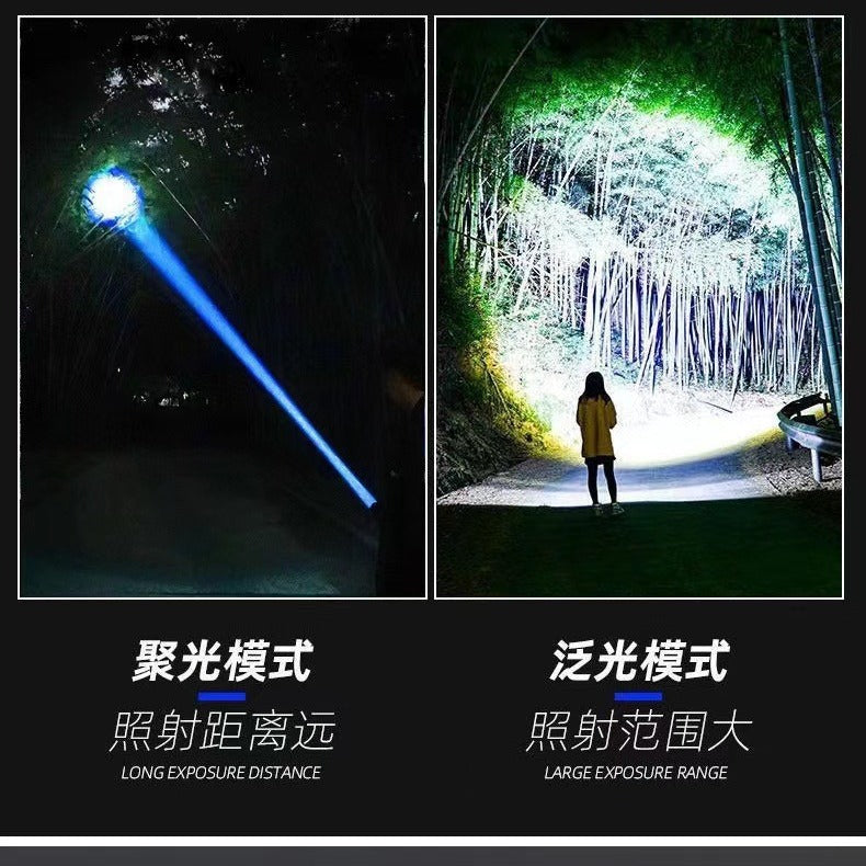 Douyin White Laser Strong Light Flashlight Type-C Charging Zoom Remote Shooting With Tail Light Sky Penetrating Cannon LED Flashlight