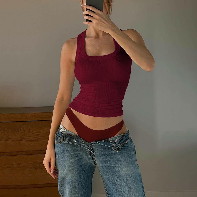 European and american style new  summer fashion hot girl u-neck solid color slim fit tank top crop top women's wholesale