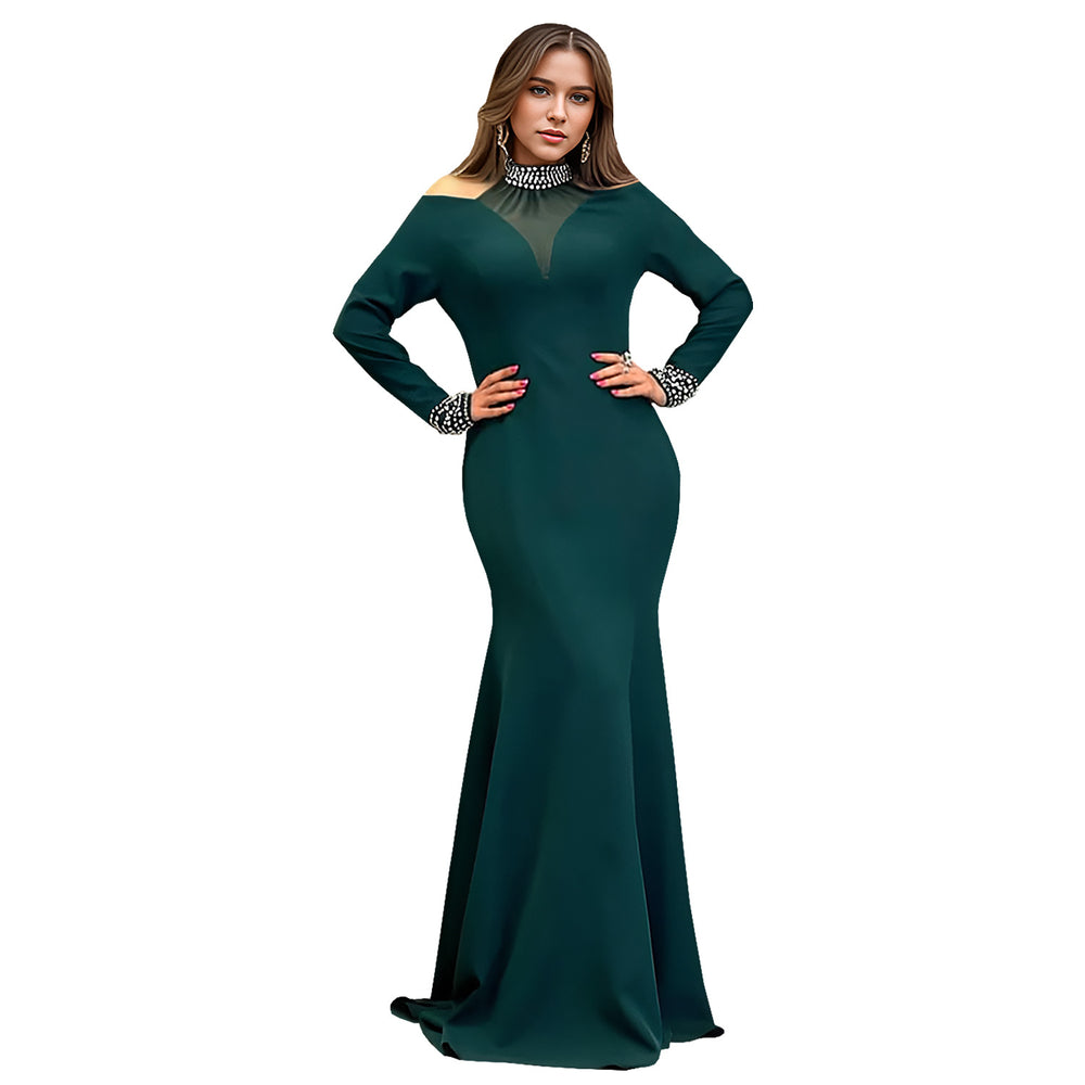 C7270 cross-border   fashion women's elegant slim-fit sleeveless rhinestone solid color dress