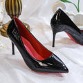 Red bottom black high heels women's stilettos 2024 spring and autumn new arrival patent leather pointed toe sexy professional work flats women