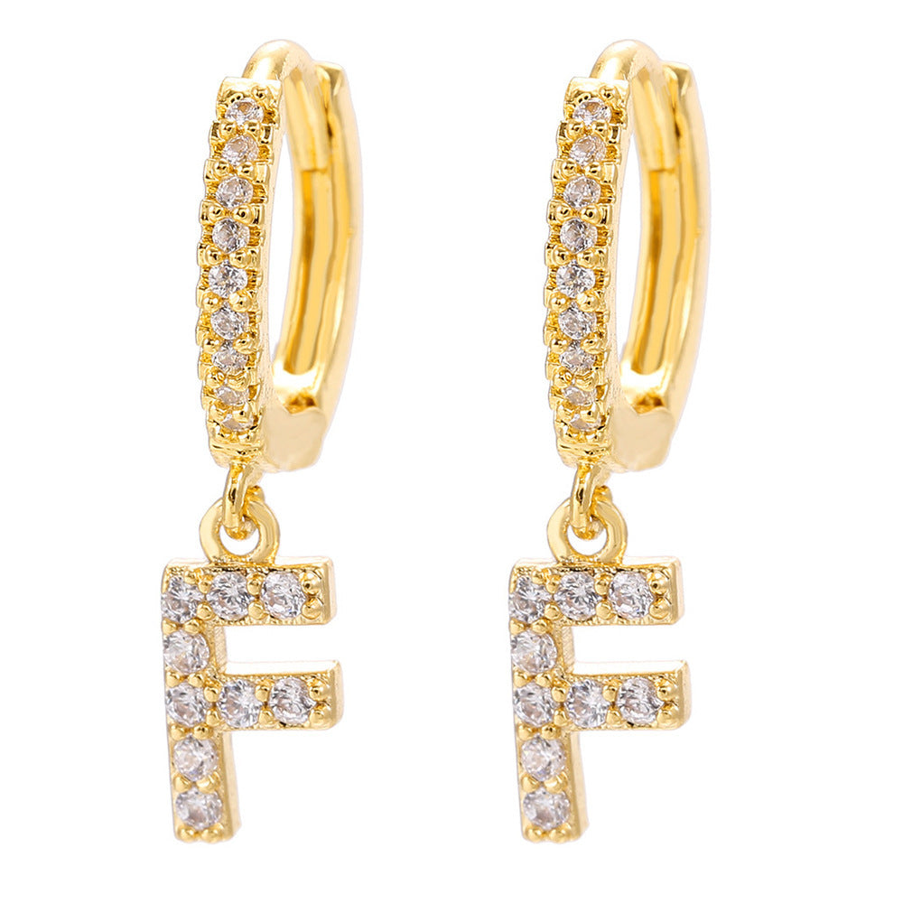 European and american gold-plated micro-paved zircon 26-letter initial pendant earrings - fashionable, unique, high-end, and chic hoop earrings with tassel detail