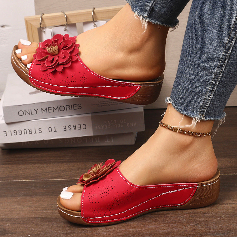 2026 summer new arrival: plus-size platform wedge slides - women's casual floral open-toe slippers, trendy fashion footwear for export