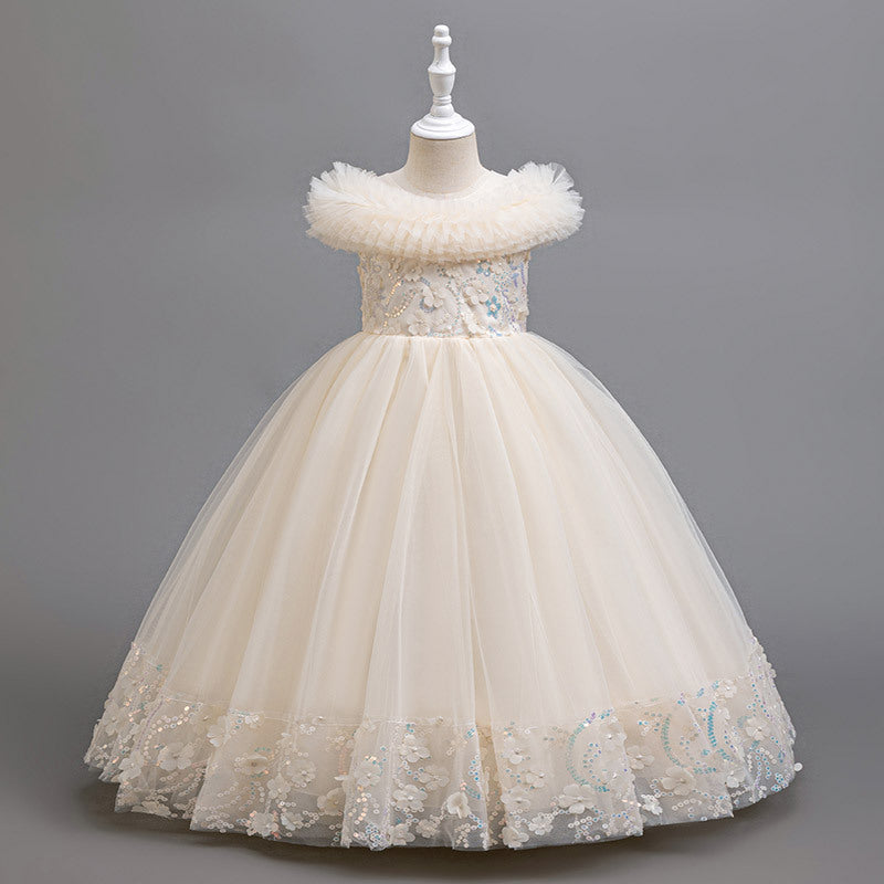 hot-selling girl's dress, flower girl wedding dress, ready-made mesh sequined children's piano performance dress, catwalk clothing