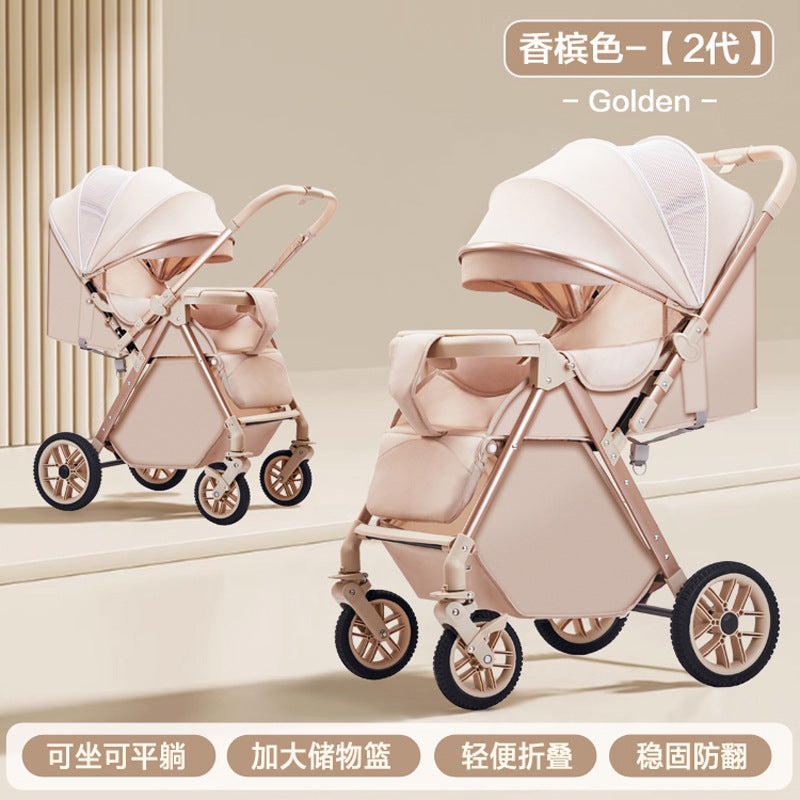 Two-way high view baby stroller can sit or lie down, lightweight foldable baby stroller stroller can be folded