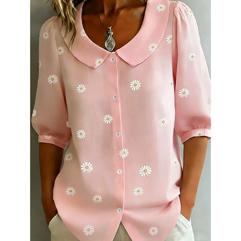Independent station new arrivalfashion doll collar lapel shirt pure colorcasual button shirt