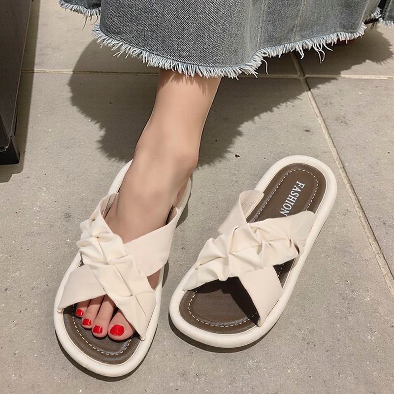 Women's summer slippers 2025 new fashion casual french style soft sole non-slip crossover maternity sandals flat trendy slides