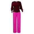 D337export women's clothing new arrivalcasualsuitlooseplus size strappy topshigh waistloose pantsfashiontwo-piece set