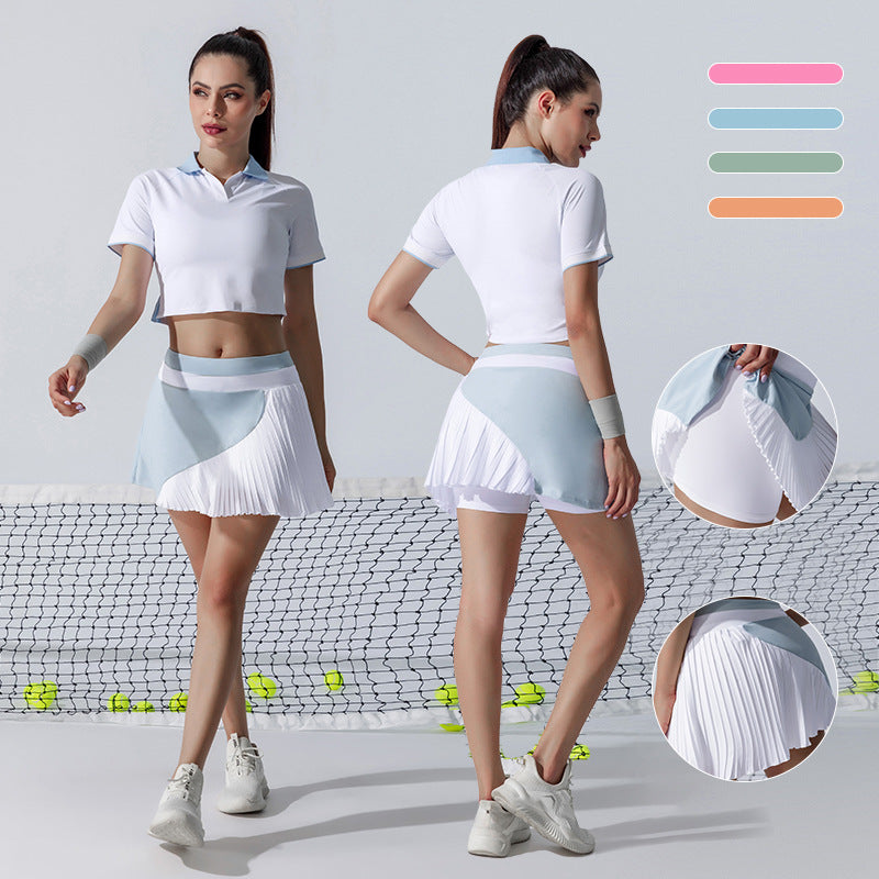 Short breathable skirt fashion tapehigh waistcontrast color yoga wear tennis skirt badminton golf skirt quick drying