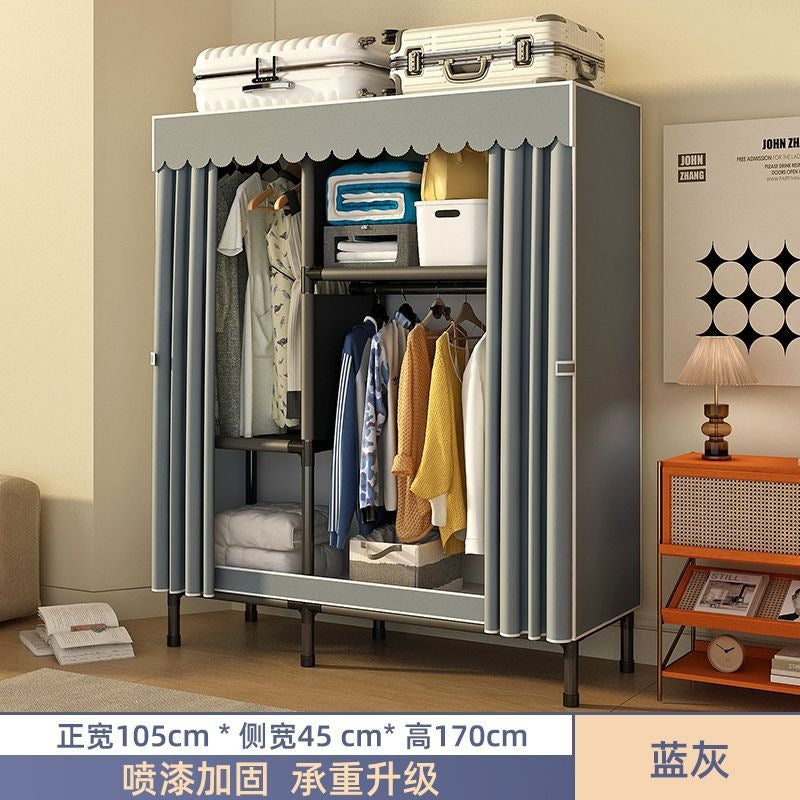 Simple wardrobe for home bedroom steel frame thickened and thickened steel pipe assembled cloth wardrobe rental room strong and durable cabinet
