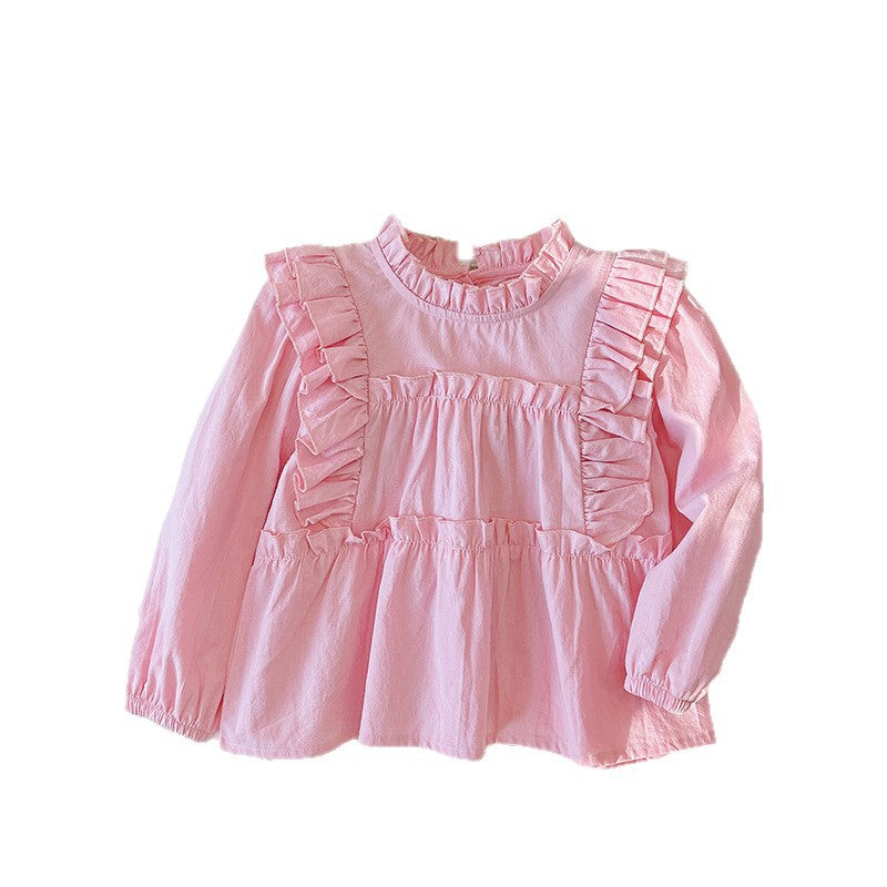 spring/autumn new pure cotton girls' blouse - versatile baby doll shirt, korean style fashionable long-sleeve outerwear