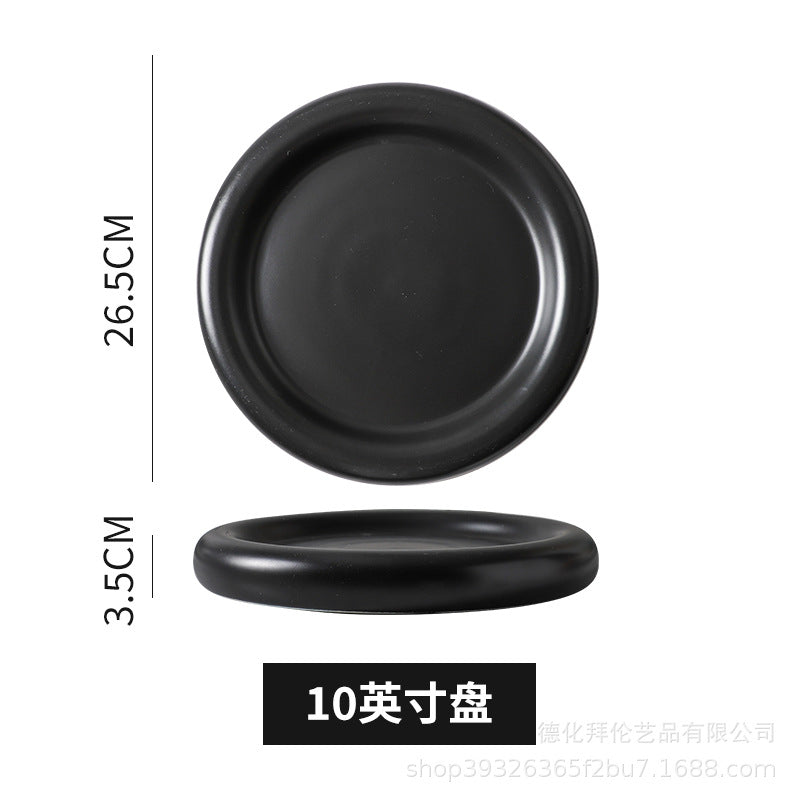 European-style matte large pasta plate, creative hotel restaurant dessert plate, steak plate, thick-rimmed black and white ceramic plate