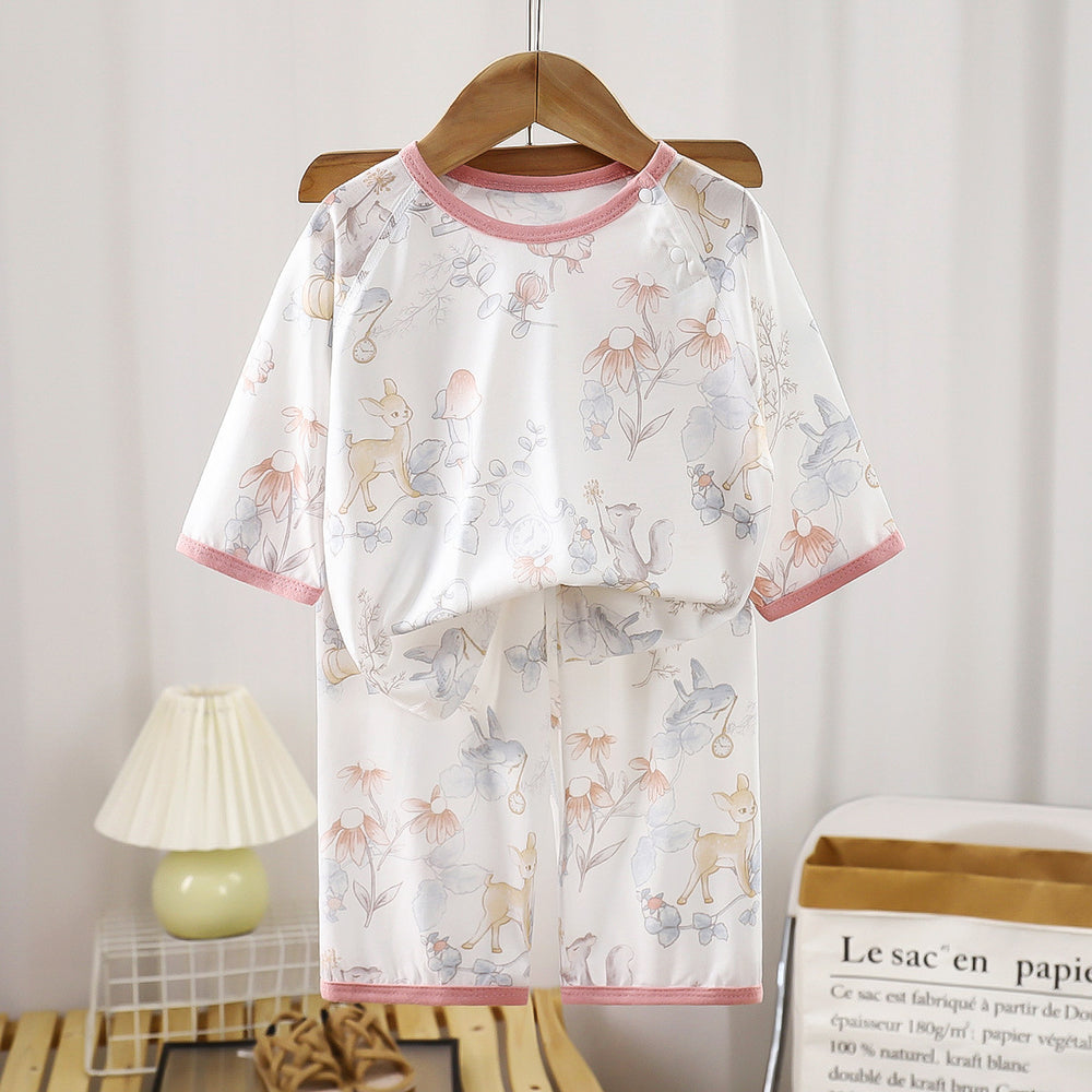 Comfortable tianzhu cottonkids home clothes suitsummernew arrivalboys pajamasgirls air conditioning clothes baby summer style children