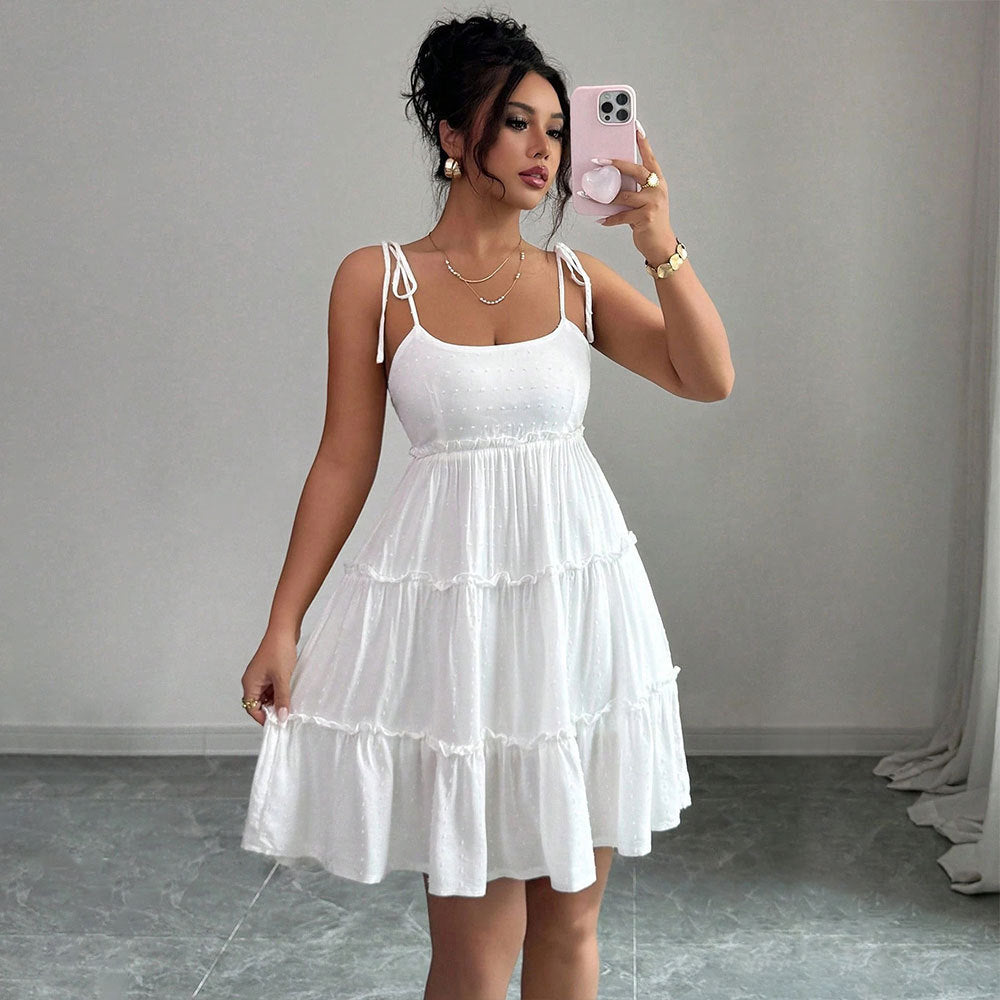 French women's summer new dress european and american cross-border  short skirt cake skirt elegant tie-up suspender skirt