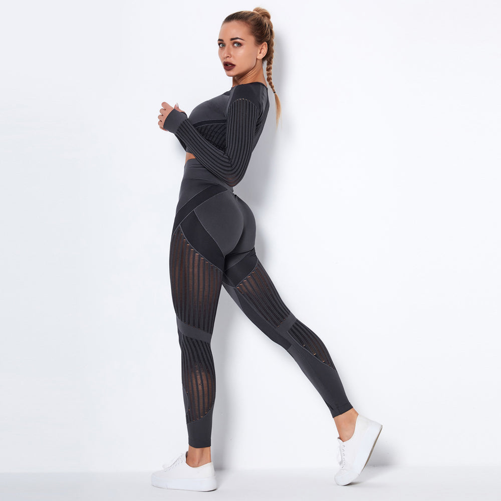 In stock! fashion seamless cut out moisture-absorbent yoga long sleevessuit yoga clothes sports fitness running yoga pants for women