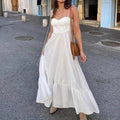cross-border e-commerce women's fashion: european and american summer new arrivals - elegant solid color high-waisted spaghetti strap maxi dress 661