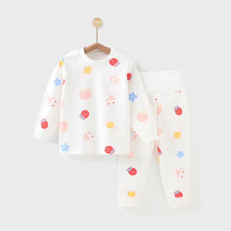 Baby thermal underwear set, 100% cotton, high-waisted, tummy protection, thick autumn/winter style, boys' and girls' pajamas, warm and cozy