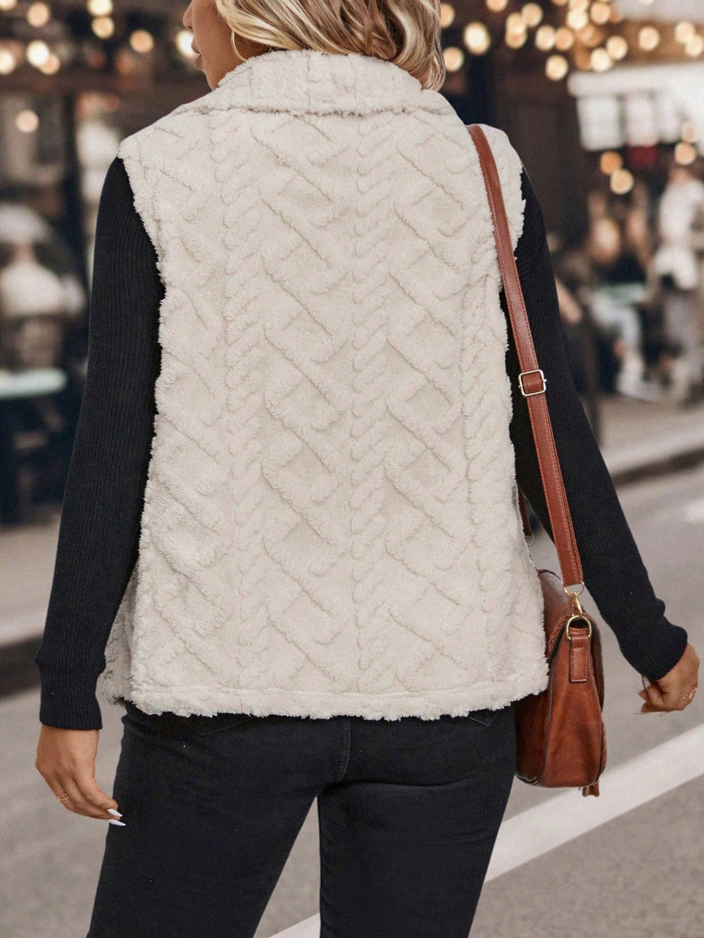 Fall and wintercasualplus sizestuffed waistcoat large lapel stereo embossed texture looseheattech outer wear fat mm women's clothing