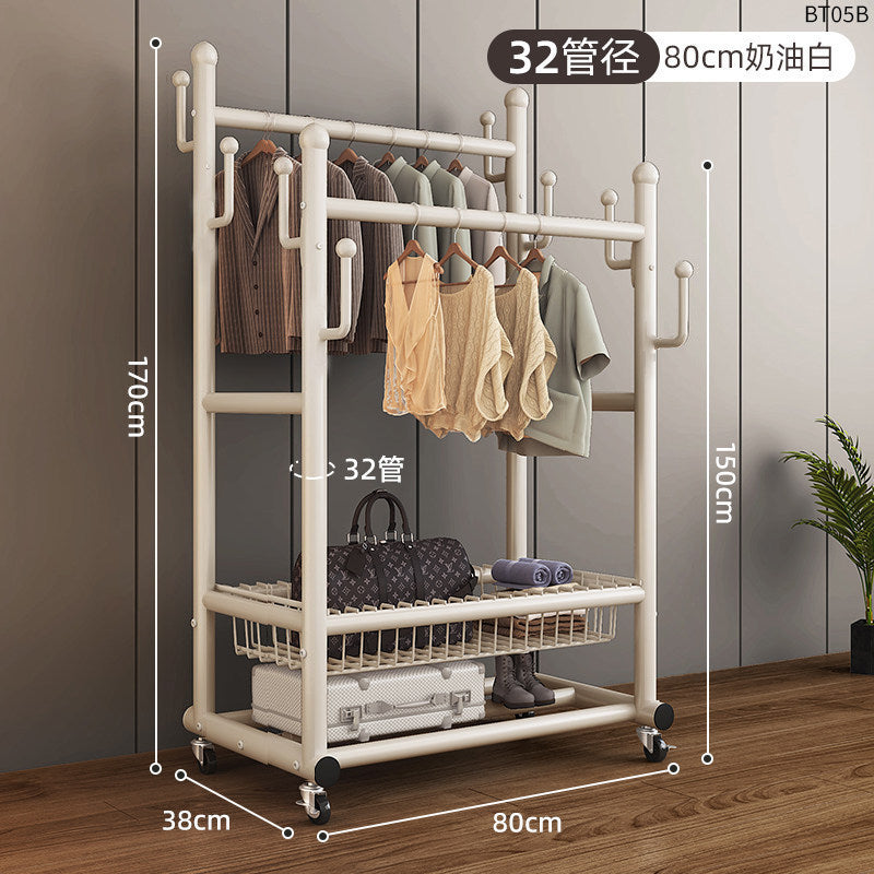 Clothes rack floor-standing bedroom for home double-pole clothes drying rack movable clothes rack indoor clothes storage coat rack