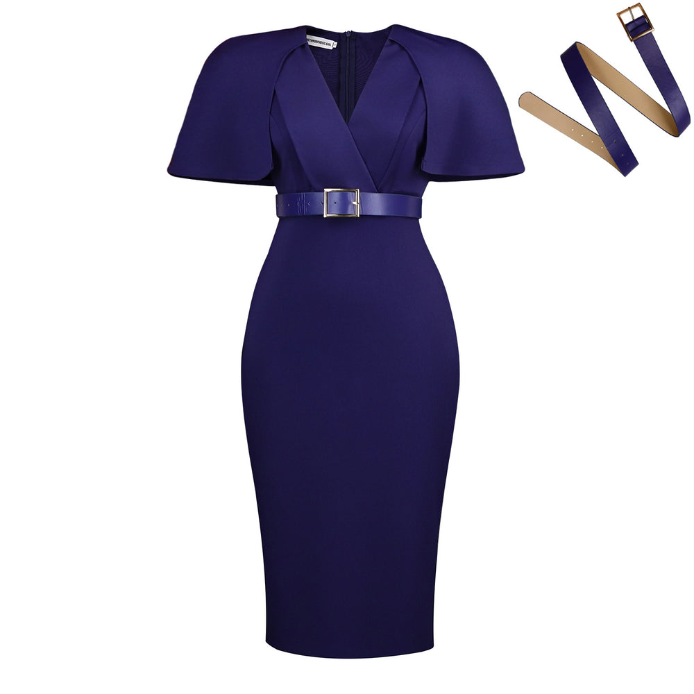 D623 european and american new style dress plus size women's elegant commute slimming v-neck cape foreign trade dress