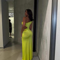 European and american cross-border women's fashion:  autumn new arrival - solid color sleeveless asymmetrical neck one-shoulder cutout off-shoulder maxi dress