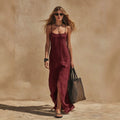 European and american cross-border independent station  summer new fashion elegant casual slit solid color camisole dress women's clothing