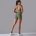 fashion seamless knitting pure color beautiful back high elastic sports tight yoga suit running fitness two-piece set