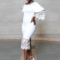 Amazon  spring/summer new lace patchwork off-the-shoulder bodycon evening gown - european & american style dress
