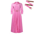 D522export women's clothing new arrival summer fashion lapel long sleeves high waist elegant pleated pure color africandress