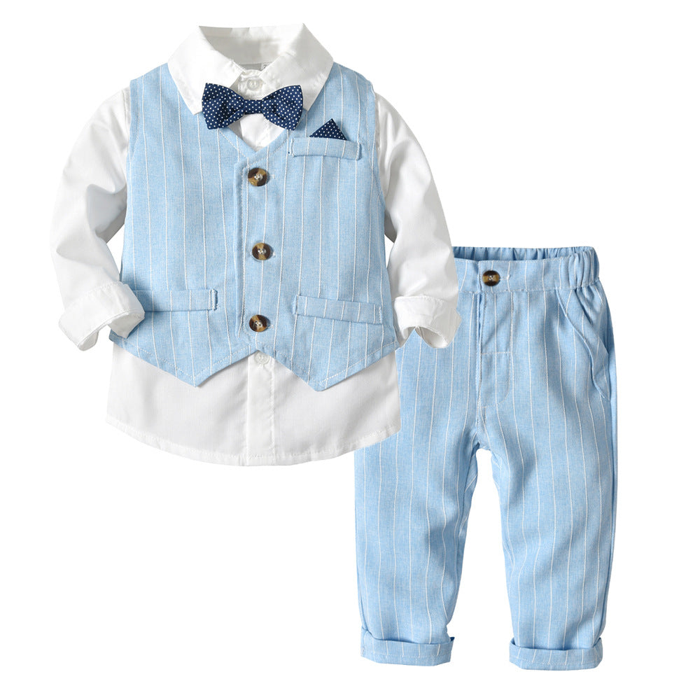 Boys' spring/autumn plaid three-piece set: trendy outfit for baby boys, flower boy style, first birthday celebration, and british-inspired formal wear