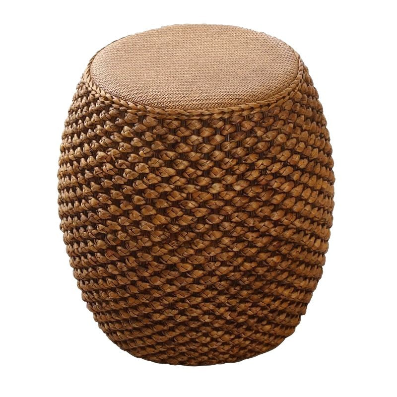 Rattan chinoiserie solid wood straw makeup low drum stool for home living room coffee table shoe changing stool guzheng piano board tall round stool