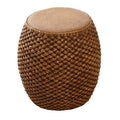 Rattan chinoiserie solid wood straw makeup low drum stool for home living room coffee table shoe changing stool guzheng piano board tall round stool