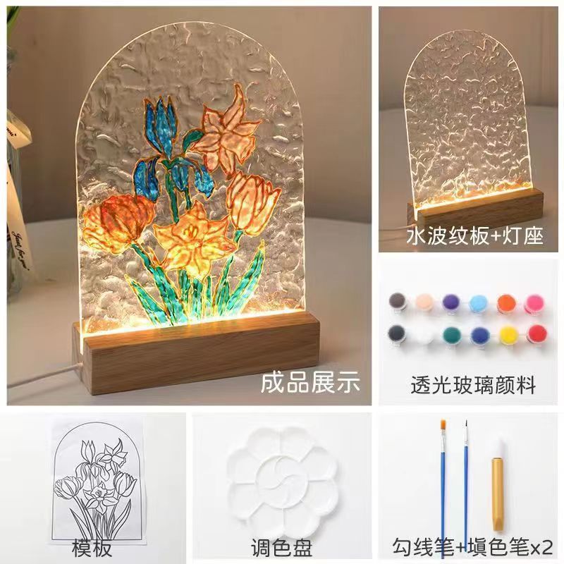 Tulip night light DIY material package, gift for girlfriend, hand-painted night light, water ripple acrylic light, ambient light.