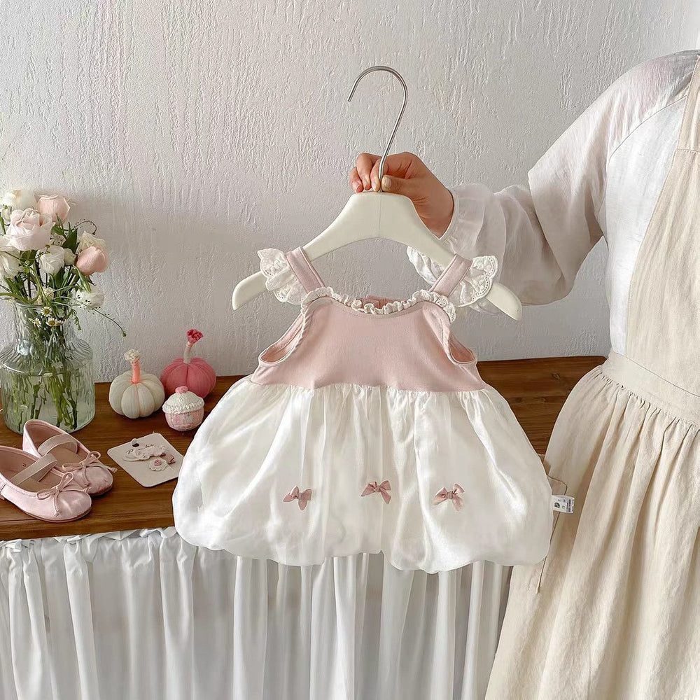 Baby girl summer new sweet lace trim camisole first birthday dress princess bowknot tutu dress
