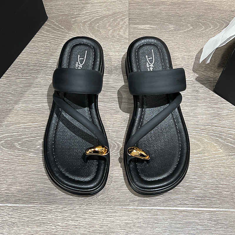 New women's closed-toe slides - summer korean style lazy slip-on fashionable flat sandals