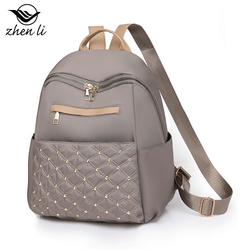 Cross-border wholesale nylon waterproof backpack 2023 new casual simple women's bag large capacity diamond travel backpack