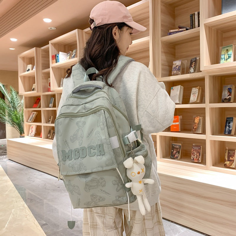 New bear backpack, schoolbag, large capacity, strong and dirt-resistant college student backpack, backpack, high school boy