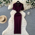 Korean style commute-ready knitted bodycon dress - women's summer short sleeve slimming a-line maxi dress - sophisticated & elegant