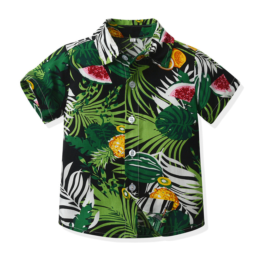 children's clothing, new boys' short-sleeved shirts, vacation beach style floral shirts, boys' short-sleeved shirts, children's shirts for boys, summer