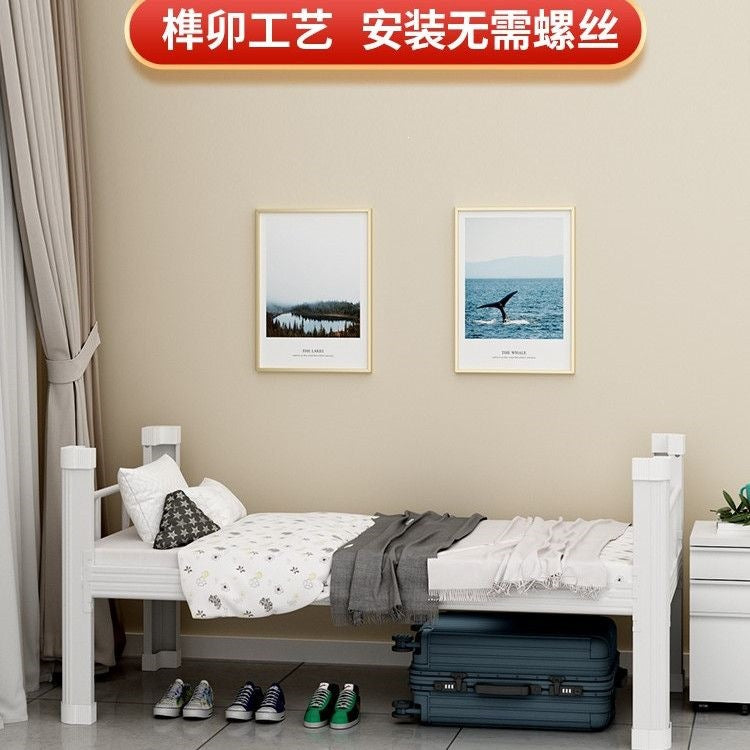 Thickened single layer single iron bed iron frame bed iron art student staff dormitory hospital rental apartment bed