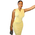 Fashion style ins cross-border women's clothing v-neck thin waist wrapped chest home hip-covering skirt pleated slit asymmetrical long dress