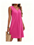 european and american sleeveless v-neck casual solid color dress for cross-border e-commerce