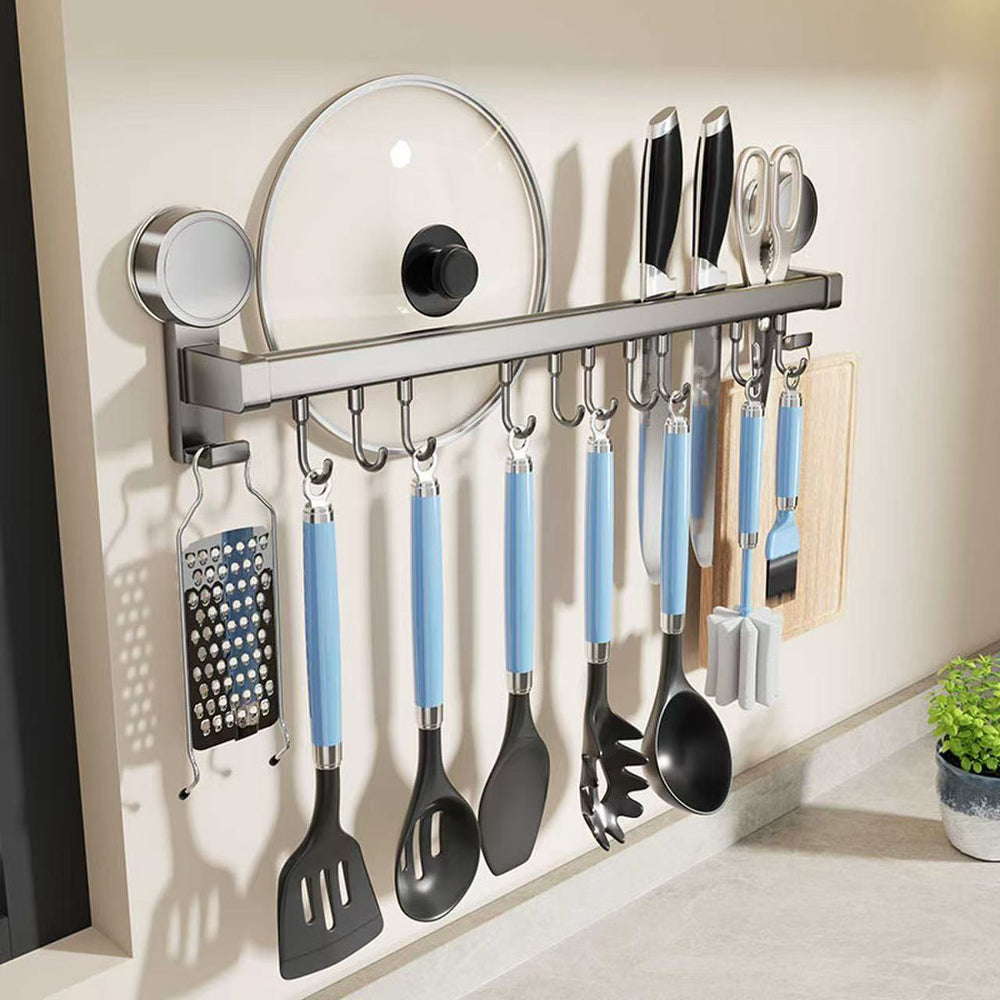 Suction cup kitchen hook punch-free hanging rod kitchen storage rack hanging spatula spoon storage row hook wall-mounted shelf