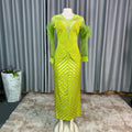 European and american cross-border african women's hotfix rhinestone & gold foil faux two-piece slim-fit dress