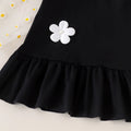 Girl's a-line sundress with 3d floral appliqués - black and white color block, perfect for a fresh summer look