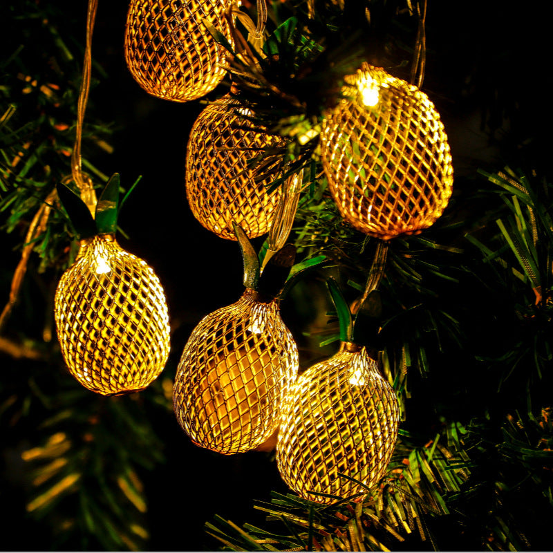 Cross-border new led lights ins wind battery box wrought iron pineapple light string Christmas fruit decoration string light