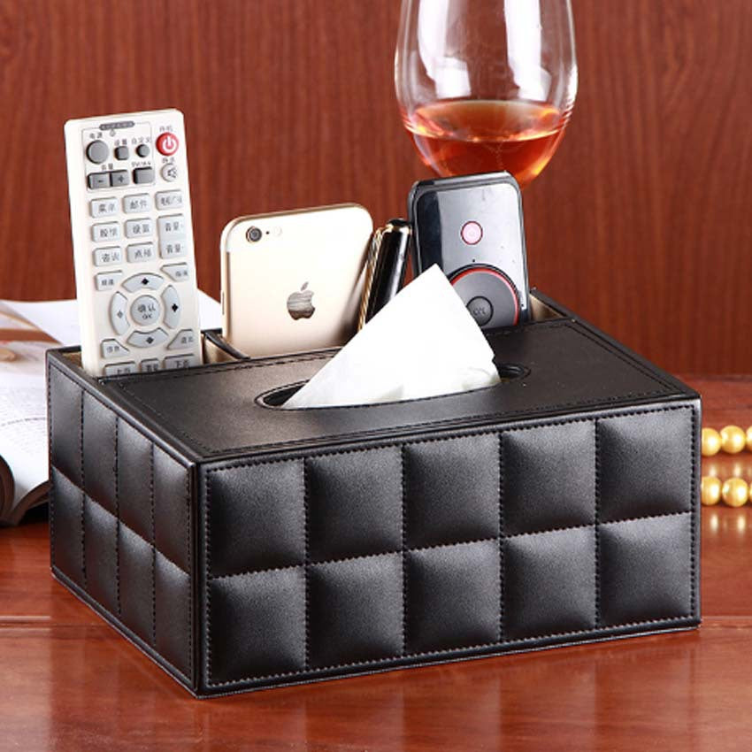 Hotel multi-functional leather PU tissue box, creative household leather pumping carton, European remote control storage box