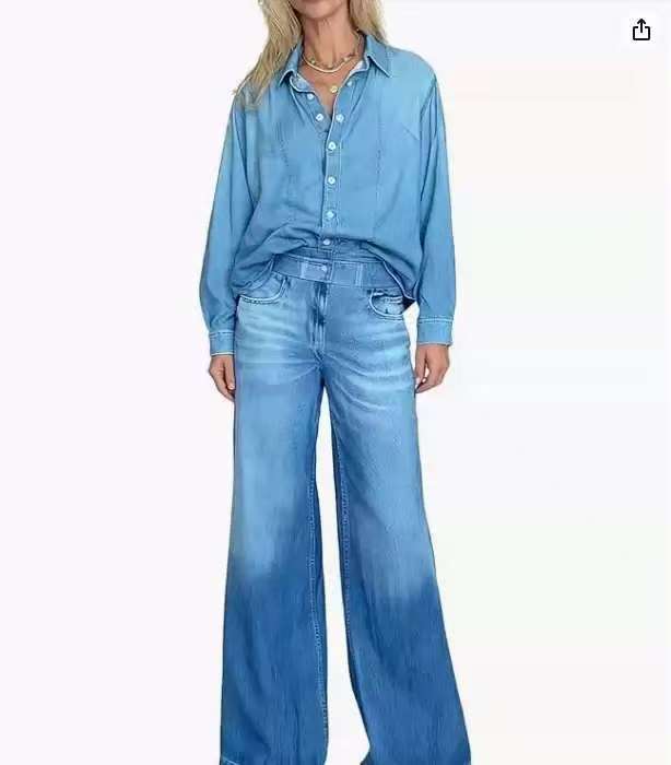 european and american cross-border   independent station slim fit stretch loose washed long sleeved denim shirt for women