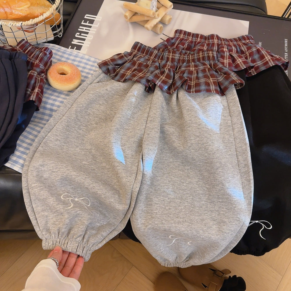 Kids sweatpants girl spring & fallembroidercasual pants loose scimitar pants small and medium-sized children drapedcasual baby girl sweatpants